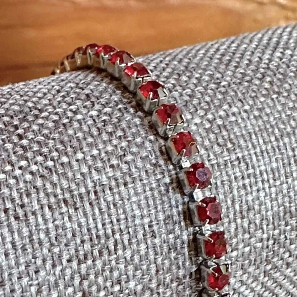 Dark Red Garnet Colored CZ Stainless Steel Tennis Bracelet January Birthstone - Picture 4 of 4